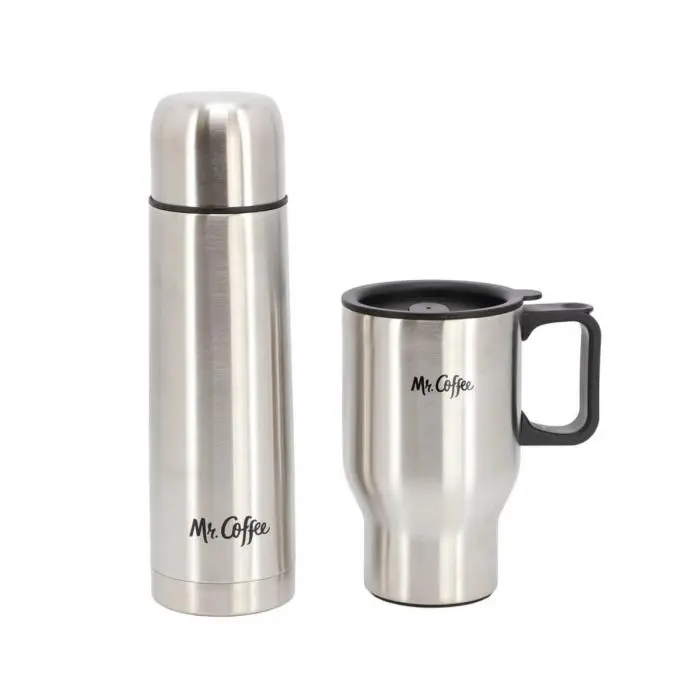 JUEGO DE BOTELLA TÉRMICA 15.5 OZ/458ML Y TAZA DE VIAJE 13.5 OZ /399 ML, COLOR ACERO RETENCIÓN DE CALOR Y FRÍO MR JAVELIN 142762.02