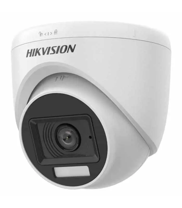 CÁMARA DOMO TORRETA LENTE FIJO CON AUDIO INTEGRADO Y LUZ DUAL DE 2MP 30MTS IR EXIR, 20MTS LUZ BLANCA. DS-2CE76D0T-LPFS