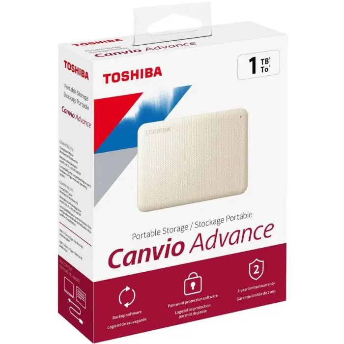 DISCO DURO EXTERNO 1TB TOSHIBA CANVIO ADVANCE USB 3.0 COLOR BLANCO