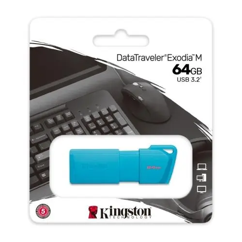 MEMORIA FLASHDRIVE KINGSTON DT EXODIA M DTXM 64GB USB3.2 NEON AQUA FLA-KDTEXM-64NA