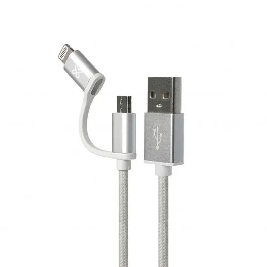 CABLE MICRO USB Y LIGTHNING 3.2 PIES KLIP XTREME KAC 210SC PLATEADO CAB2E1-KLX-210P