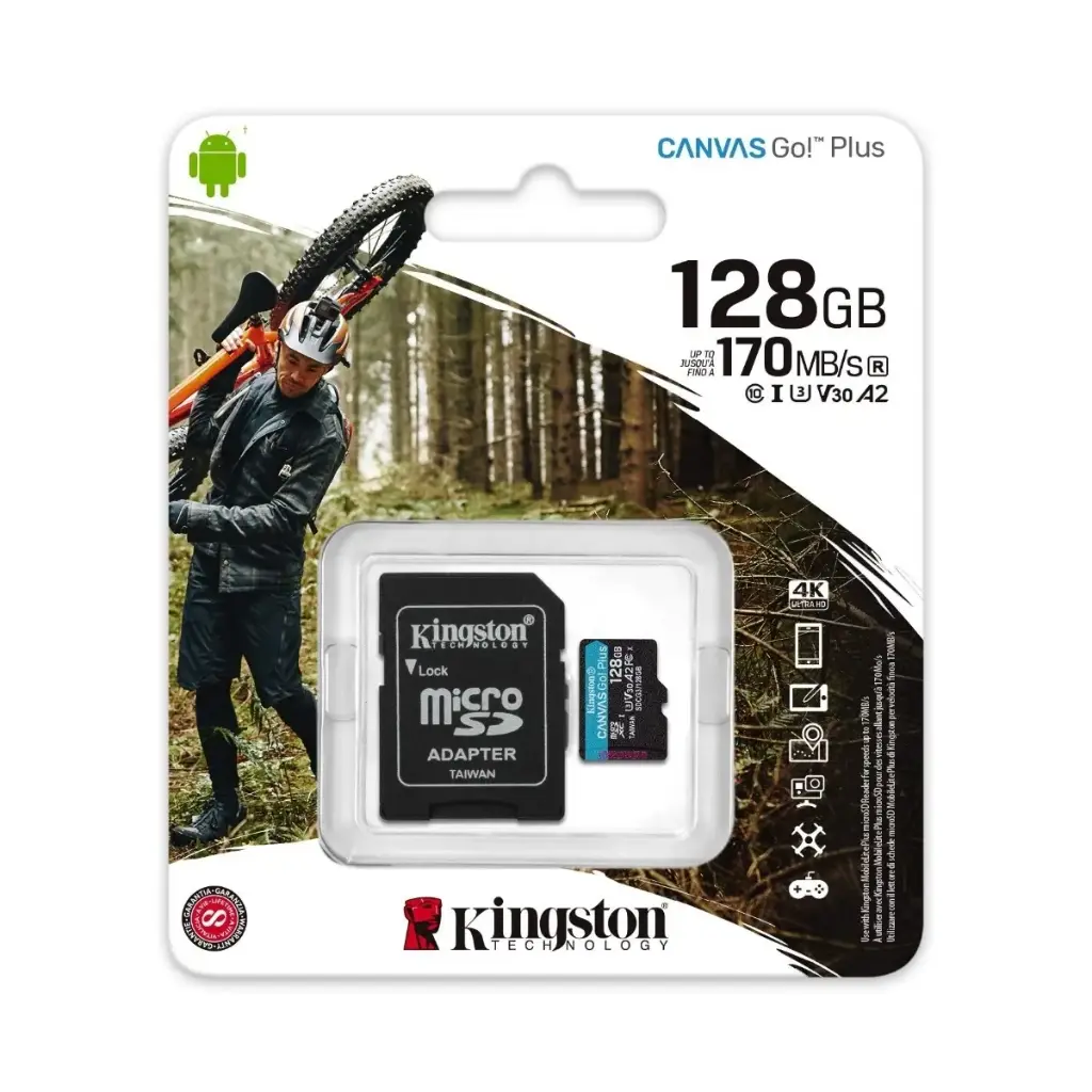 MICRO SD KINGSTON CANVAS GO PLUS 128GB CON ADAPTADOR SD SDCG3/128GB SDCGP-MCKN12817