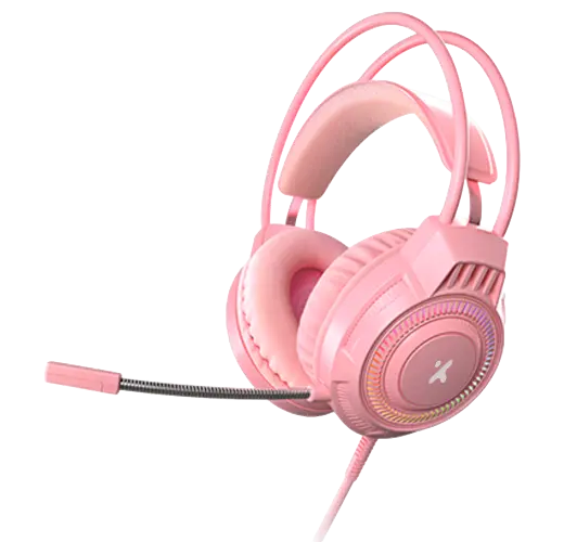 AUDIFONO XTECH PARA GAMERS 3.5MM RGB CON MICROFONO COLOR ROSA AUDIF-XT-XT564R