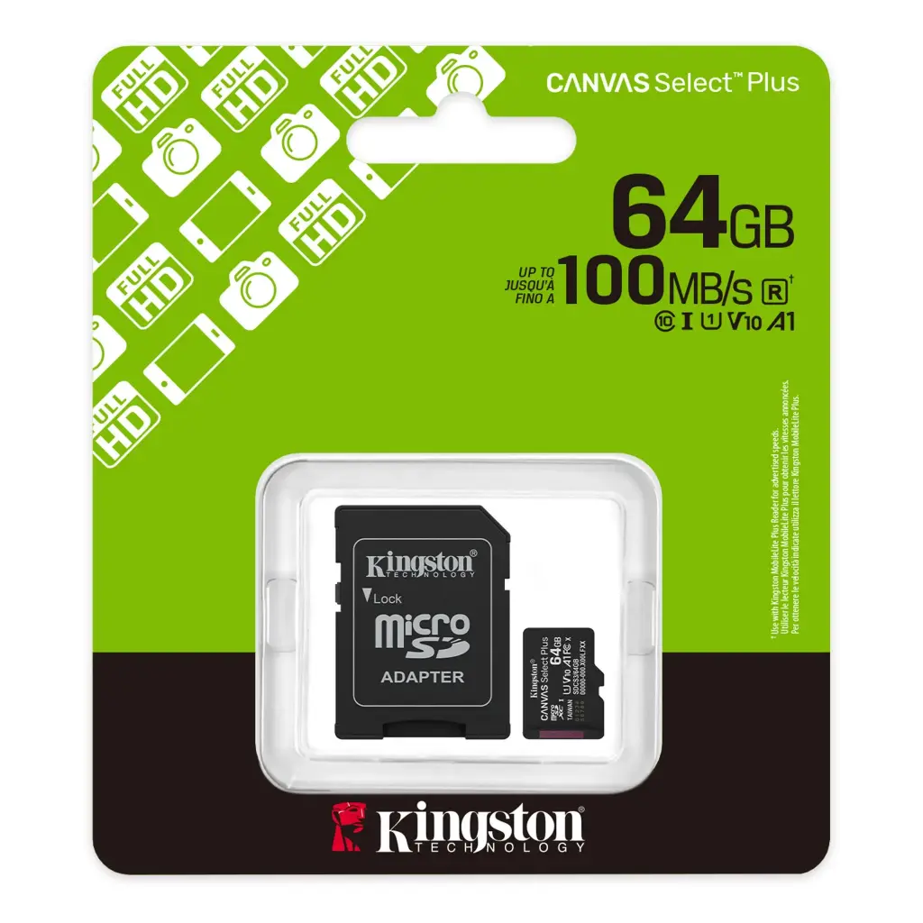 MEMORIA MICRO KINGSTON 64GB MICROSDXC CANVAS SELECT PLUS GEN3 100MB/S SDCS3/64GB