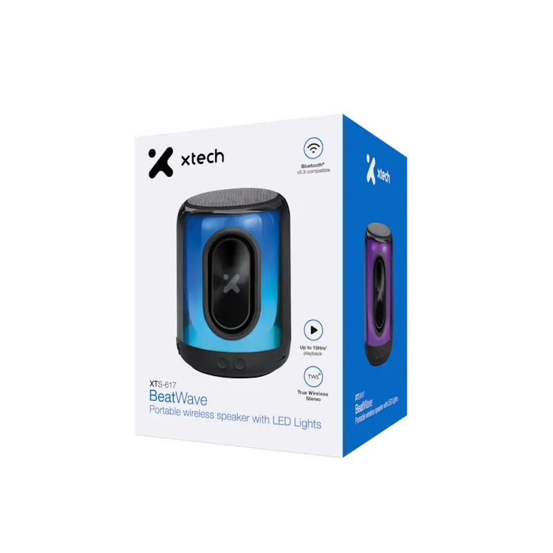 BOCINA XTECH BEATWAVE XTS 617 — PARLANTE PORTÁTIL BLUETOOTH CON LUCES LED Y TWS