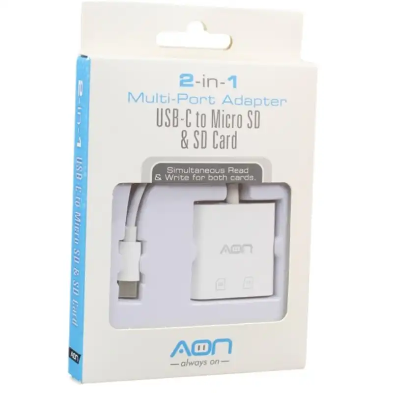 ADAPTADOR AON USB C CON LECTOR DE MEMORIA DE SD Y MICRO SD ADAP-AON-1016