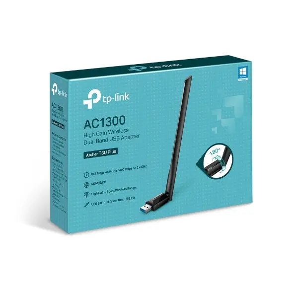 ADAPTADOR USB INALÀMBRICO BANDA DUAL AC1300 ALTA GANANCIA ARCHERT3UPUS(US)