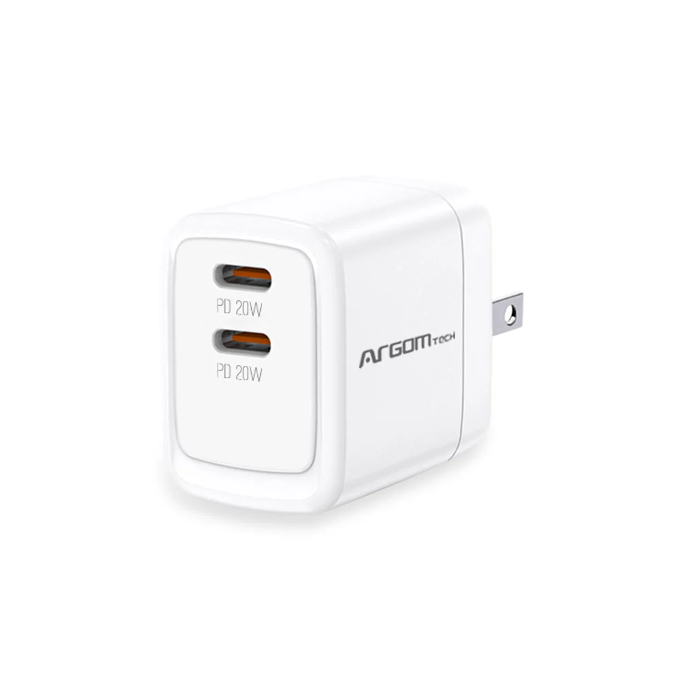 CARGADOR ARGOM CON POTENCIA DE 40WATSS CON 2 PUERTOS USB C DE PARED ARG AC 0132WT