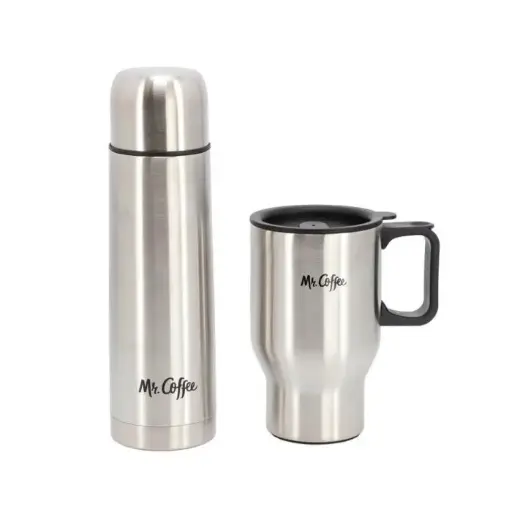 JUEGO DE BOTELLA TÉRMICA 15.5 OZ/458ML Y TAZA DE VIAJE 13.5 OZ /399 ML, COLOR ACERO RETENCIÓN DE CALOR Y FRÍO MR JAVELIN 142762.02