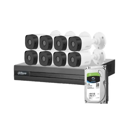 COMBO 8 CÁMARAS 5MPX, 20M IR METALICA C5X-8MTAL