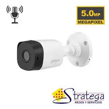 CÁMARA 5MPX CON AUDIO 20MTS IR TIPO BALA FIJA HDCVI DH-HAC-B1A51N-A