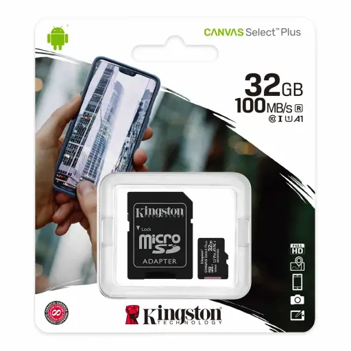 MICRO SD KINGSTON 32GB MICSDHC CANVAS SELECT PLUS 100R A1 C10 CARD SDCS2/32GB