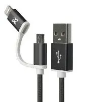 [CAB2E1-KLX-210N] CABLE MICRO USB Y LIGHTNING 3.2 KLIP XTREME KAC 210BK PIES NEGRO
