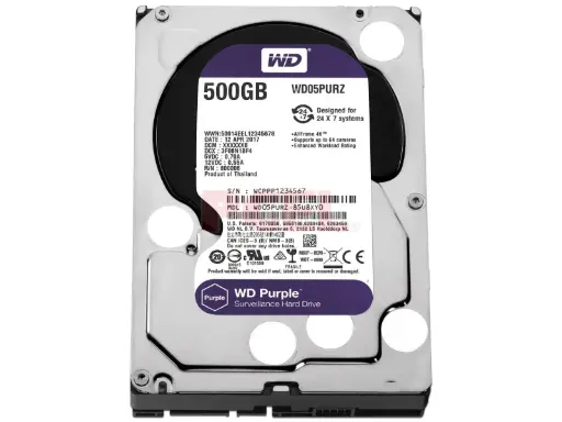 [063011] DISCO DURO HDD WD PURPLE 500 GB  OPTIMIZADO PARA VIDEOVIGILANCIA, COMPATIBLE CON DVRS Y NVRS DE CUALQUIER MARCA. UNIDAD SATA 3.5” DE 5400 RPM, 6.0 GBPS, 64 MB DE CACHÉ, REACONDICIONADA. HDD05-RFB
