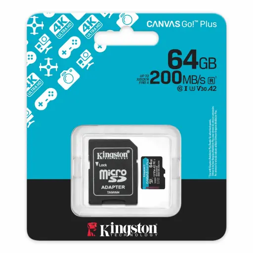 MEMORIA MICRO KINGSTON 64GB MICROSDXC CANVAS GO PLUS GEN4 200MB/S A2 SDCG4/64GB