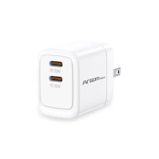 [011003] CARGADOR ARGOM CON POTENCIA DE 40WATSS CON 2 PUERTOS USB C DE PARED ARG AC 0132WT CARUSB-ARG-132B